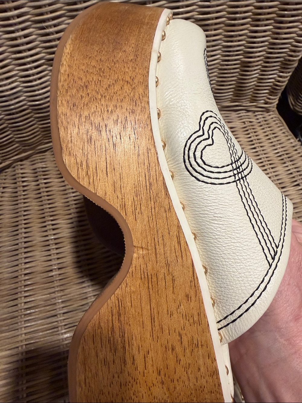 FARM Rio Cream Leather Studded Heart-Detail Clogs - Picture 7 of 7